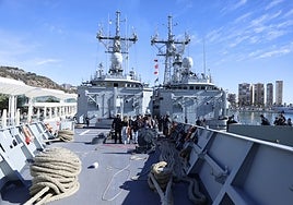 Two of the frigates that make up the Navy's 41st Escort Squadron, at dock 2.