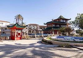 The current state of Tivoli, with the iconic pagoda and the empty boating lake.