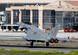 A Eurofighter jet at Malaga Airport on Tuesday.