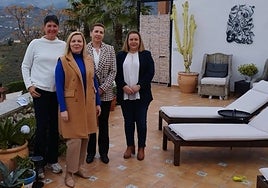 Mette Frederiksen with the mayors of Canillas de Albaida and Cómpeta, Encarnación Pareja and Rosa Luz Fernández, and co-owner of Malaga Hills boutique hotel, Vréneli Stadelmaier.
