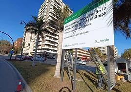 Sign warning of project to start metro work at the Hospital Civil Malaga.