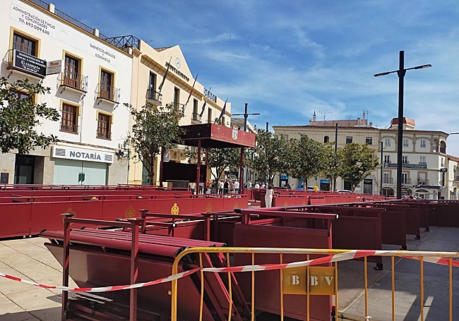 Plaza de las Carmelitas is being prepared for the town's Holy Week processions.