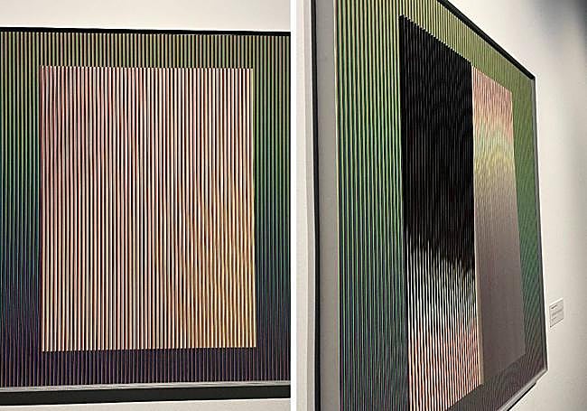 The artworks change as the viewer moves in front of them.