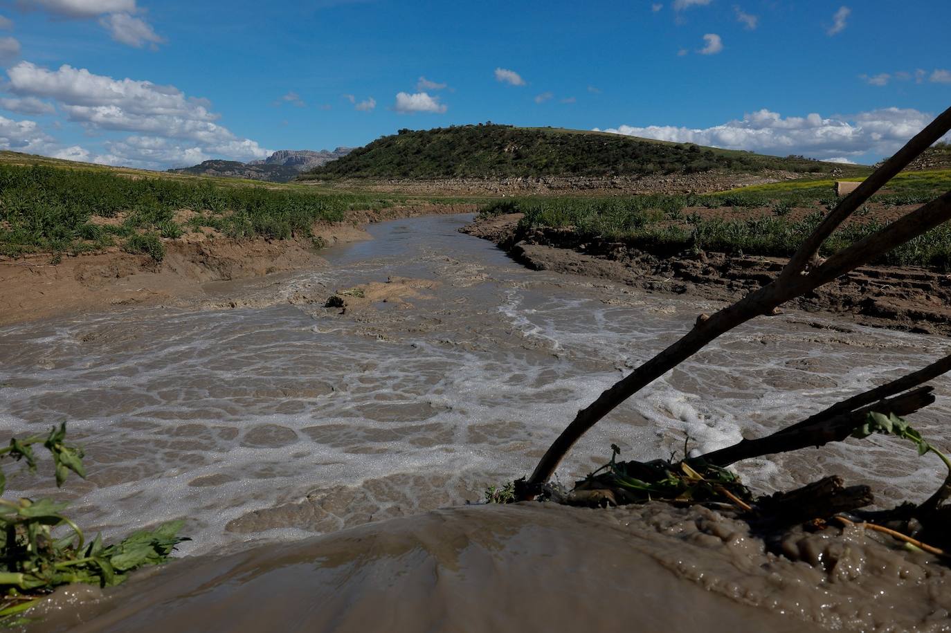 Water entering the reservoir in large quantities.