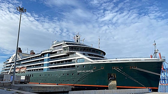 Super-luxury expedition cruise ship Seabourn Venture docks in Malaga for very first time