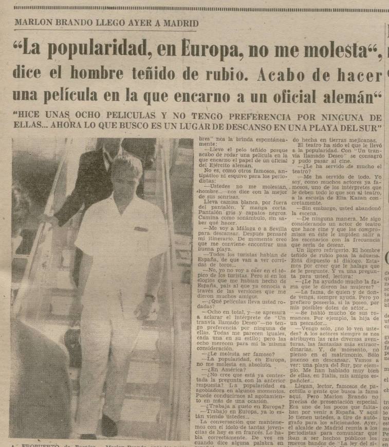 Arrival of Marlon Brando in Madrid, Thursday 11 July 1957