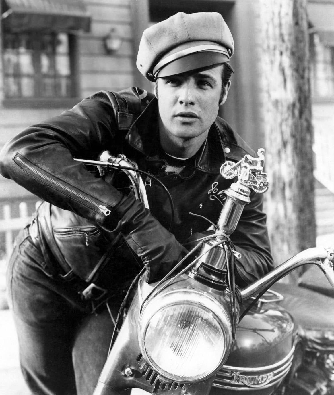 Iconic image of Brando in The Wild One (1953).