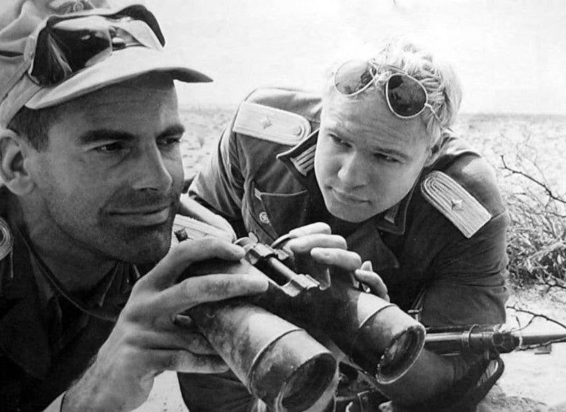 Brando in The Young Lions. On Tuesday 16 July, Marlon flew back to Paris to resume filming, He plays a Nazi soldier, which explains his blond hair in Malaga.