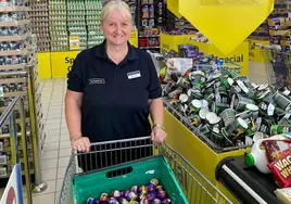 Denise with the chocolate cream eggs she collected.