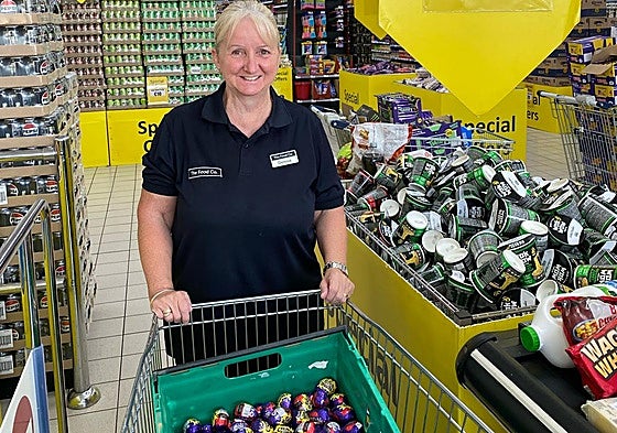 Denise with the chocolate cream eggs she collected.