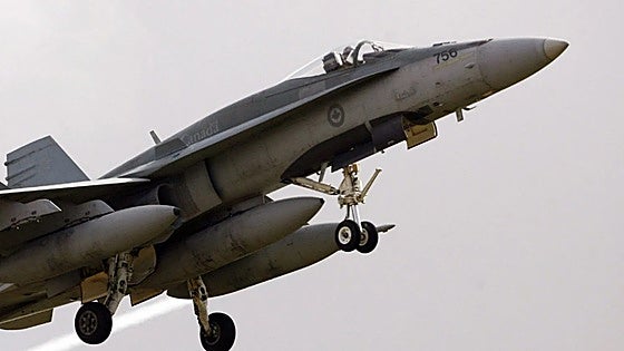 This is the moment beachgoers were startled as two Spanish fighter jets swooped fast and low over the Costa del Sol