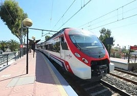A local train on the existing line from Malaga to Fuengirola.