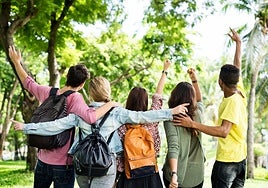 Young people have fun in a park.