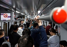 Passengers on a Cercanías train on Wednesday.