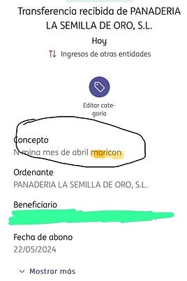 Bank statement of the payment in which the bakery referred to the employee as a "faggot".