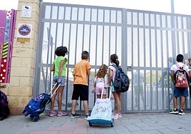 A group of schoolchildren on the first day of school this year outside the Revello de Toro school.