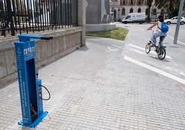 One of the quick-fix bike service points to be installed in the city.