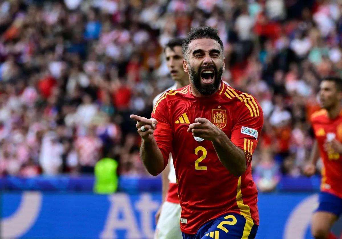 Carvajal celebrates his goal against Croatia.