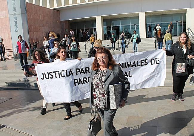 Marín outside her first trial.