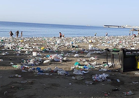 The state of the beaches of Malaga city after the summer solstice celebrations last year.