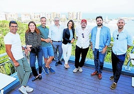 Rajnish Kumar, Jenni Samuels, Juanjo Mostazo, Iván Ordóñez, Stephanie Marchesseau, Cristóbal Alonso, Omar Pera and Fernando Domínguez, on the terrace of the Malaga Palacio hotel.