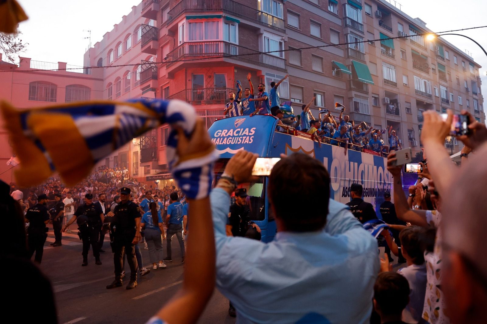 Fans celebrate Malaga CF's promotion as squad take open-top bus tour, in images