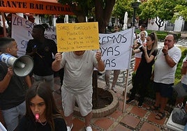 Protesters outside the town hall.