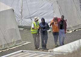 Migrants being supported on arrival on El Hierro, Canaries, this week.
