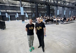 Antonio Banderas and Domingo Sánchez, at the presentation of the new Sohrlin Andalucía space.