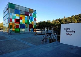 The iconic coloured cube of the Pompidou Centre Málaga.