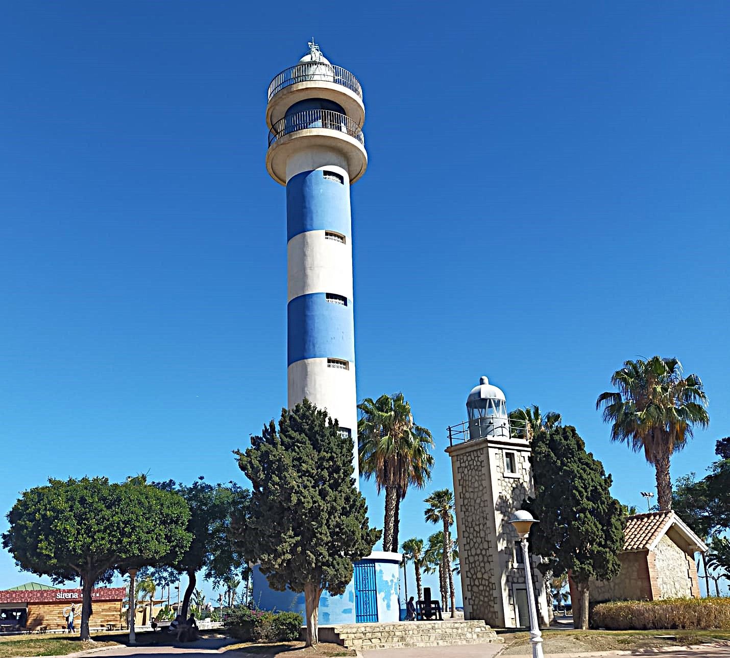 Two of the three lighthouses in Torre del Mar.
