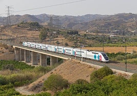 An Ouigo train, approaching Malaga during the current, final, test phase of operations over summer.
