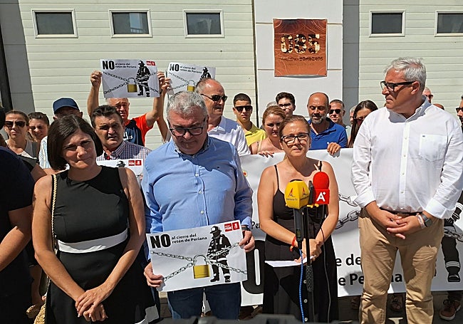 Local politicians and residents during Monday's protest in Periana