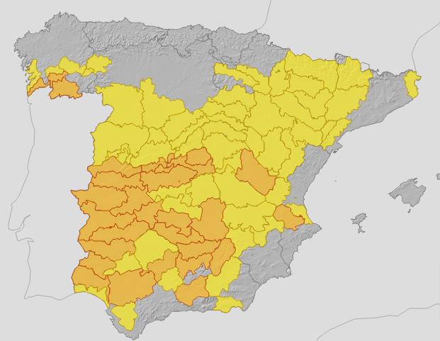 The alerts for high temperatures in Spain today (23 July).