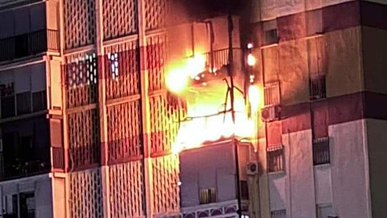 This was the moment a camping gas cyclinder spectacularly exploded at a flat in Malaga