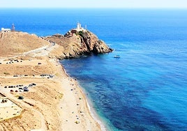 Cabo de Gata lighthouse, which overlooks Cabo de Gata beach.