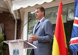 British Ambassador Hugh Elliott speaking at an event to celebrate Queen Elizabeth II's platinum jubilee in June 2022.
