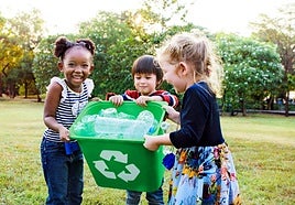 Children participating in a recycling project.
