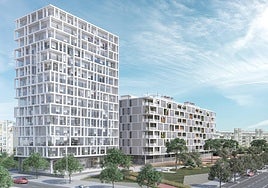 Architect's impression of the 13-storey tower planned on the old Portillo site in Malaga.
