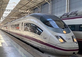 S-103 high-speed train covering the Renfe Malaga-Barcelona service.