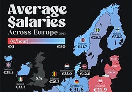 Map of average hourly rates of pay by European nation.