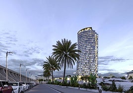 A visualisation of the Torre del Puerto in the city centre.