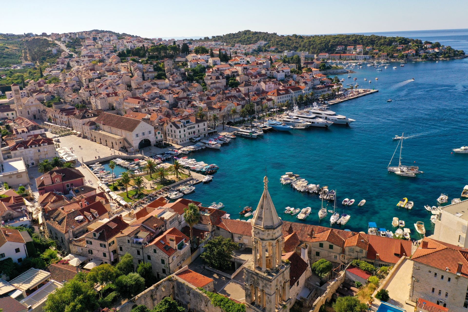 Hvar Town. A hub of local bars and restaurants which will light up as they turn into clubs in evening.
