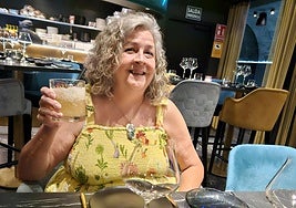 Bridget enjoying life in Nerja at one of the town's restaurants.
