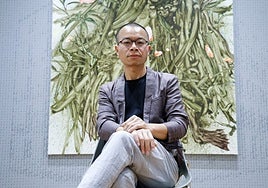 Chen Chunmu in front of one of his art works in the Casa Natal de Picasso.