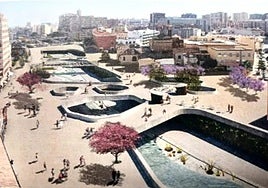 Outline plan of the bridges-with-squares enclosing the Guadalmedina planned by Malaga city hall in the Santo Domingo area.