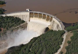 The El Gergal reservoir in Seville, releasing water.