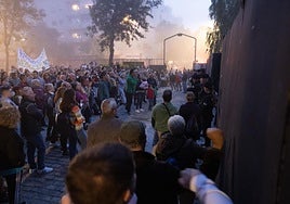 Demonstrators at the protest against the lights festival in Malaga's Parque del Oeste.