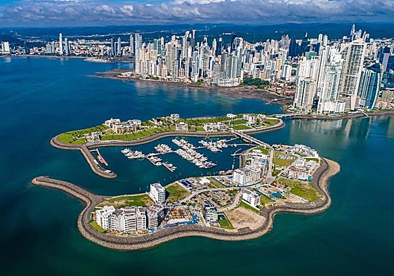 Aerial view of Ocean Reef Islands in Panama.