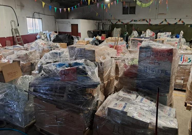 Donations still stored in the old fire station.